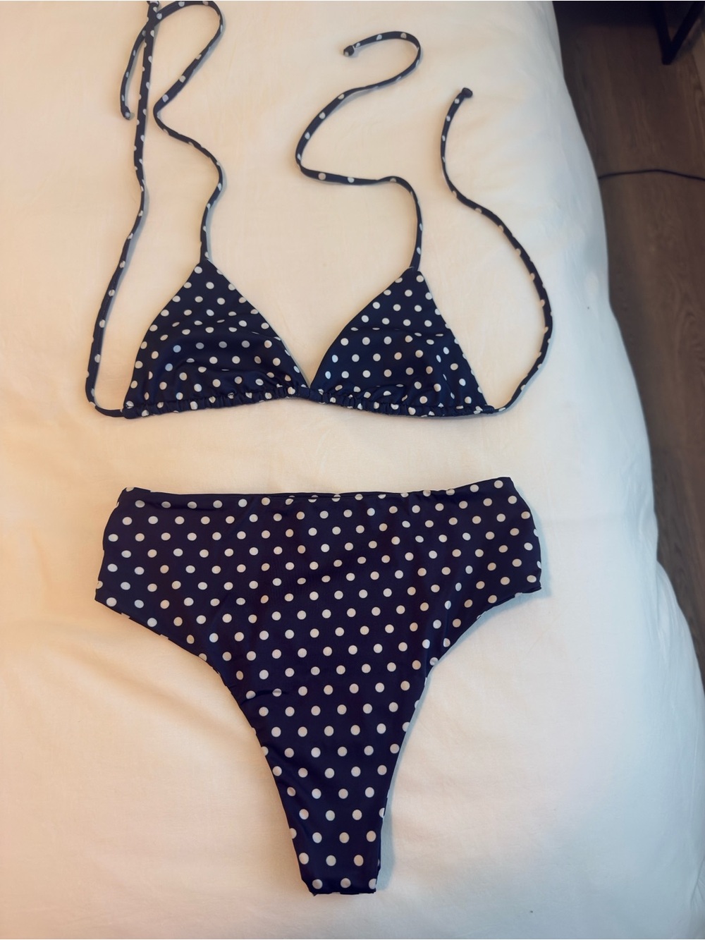 iNAMORATA Navy and White Polka Dot Triangle Bikini Set